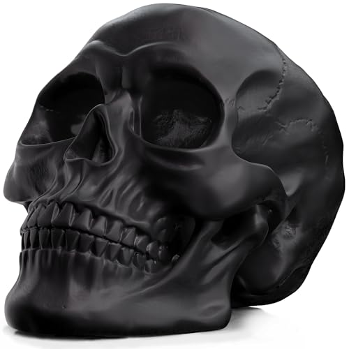 READAEER Life Size Human Skull Model 1:1 Replica Realistic Human Adult Skull Head Bone Model (Black)