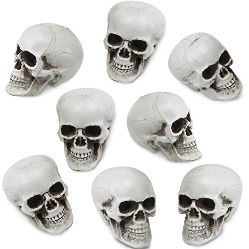Boao 8 Pieces Halloween Skulls Realistic Looking Skulls Human Skeleton Head Skull for Halloween Bar Home Table Decoration (1.8 x 1.8 x 2.4 Inches)