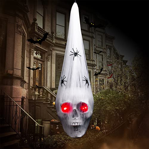 CaseTank Halloween Decorations,Halloween Skull Decor Outdoor and Indoor,20/'' Skeleton Voice Activated Decorations with LED Red Eyes&Fake Spider,Haunted House Party for Home, White