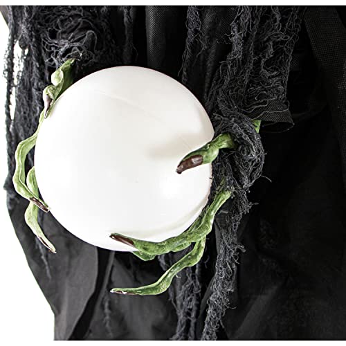 Haunted Hill Farm Life-Size Scary Poseable Witch with Crystal Ball and Touch Activated Lights and Sound, Battery-Operated Indoor/ Covered Outdoor Halloween Decoration