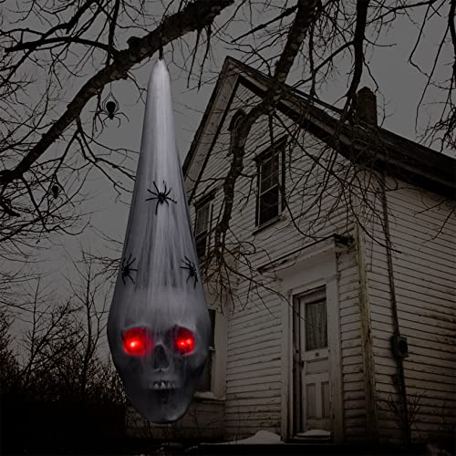 CaseTank Halloween Decorations,Halloween Skull Decor Outdoor and Indoor,20/'' Skeleton Voice Activated Decorations with LED Red Eyes&Fake Spider,Haunted House Party for Home, White