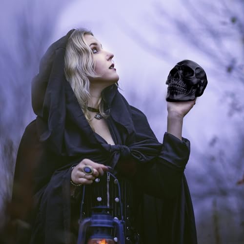 READAEER Life Size Human Skull Model 1:1 Replica Realistic Human Adult Skull Head Bone Model (Black)