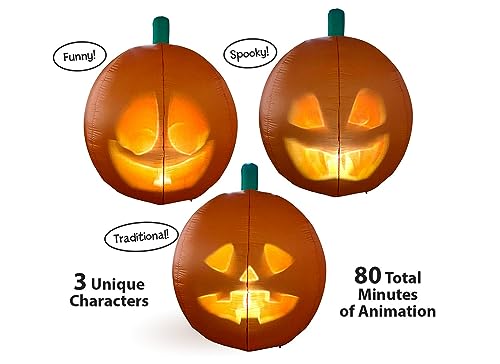ANIMAT3D Inflatable Jabberin' Jack 5 Foot Tall Talking Animated Pumpkin with 56 Inch HD Screen and Built in Projector + Speaker Includes 80 Minutes of Content