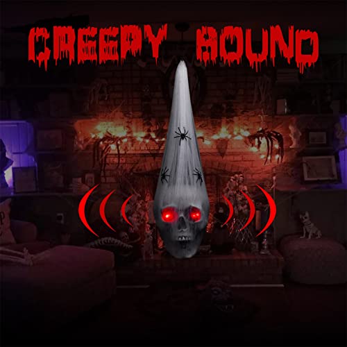 CaseTank Halloween Decorations,Halloween Skull Decor Outdoor and Indoor,20/'' Skeleton Voice Activated Decorations with LED Red Eyes&Fake Spider,Haunted House Party for Home, White