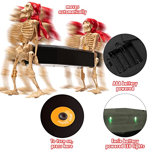 Large 22.6" Animated Walking Skeletons Coffin Animatronics - Large Corpses Decoration, Indoor & Outdoor & Moving Yard Decor - Lights Up - Spooky Goth for Home, Scary Haunted, Skull Casket