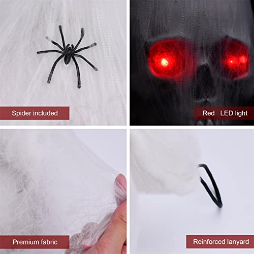 CaseTank Halloween Decorations,Halloween Skull Decor Outdoor and Indoor,20/'' Skeleton Voice Activated Decorations with LED Red Eyes&Fake Spider,Haunted House Party for Home, White