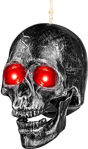 Halloween Skull Heads - Animated Floating Hanging Skeleton Decorations with Creepy Voice, Light Up Eyes, Scary Motion Haunted Horror Prop for Indoor/Outdoor