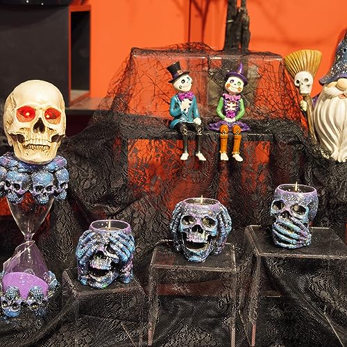 Braxio Skeleton Skull Decor Halloween Lights - Resin Skull Statues with Red Led Lights Gothic Decor for Day of The Dead Room Decor Aesthetic Indoor Figurine Lamps 3.5 * 5 * 4.5 Inch