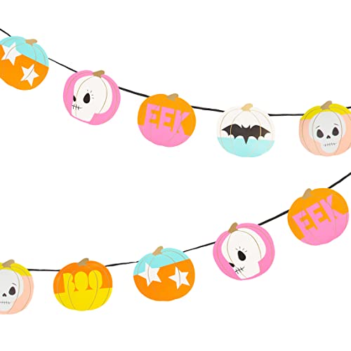 Talking Tables Happy Halloween Party Decorations - 3m Paper Garland with Cute Pumpkins Bats Skulls | Orange Bunting Hanging Banner