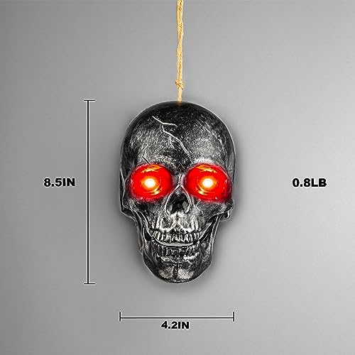 Halloween Skull Heads - Animated Floating Hanging Skeleton Decorations with Creepy Voice, Light Up Eyes, Scary Motion Haunted Horror Prop for Indoor/Outdoor