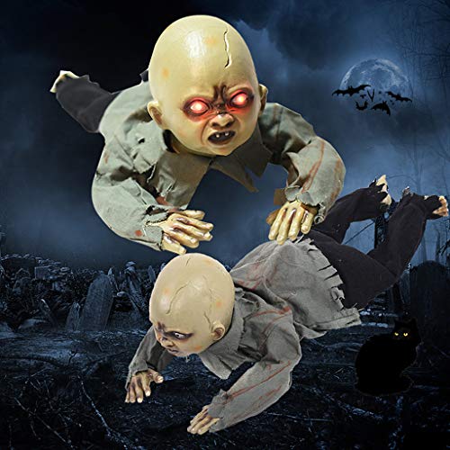 xiuersty Animated Crawling Creepy Doll Baby Zombie Ugly Haunted Ghost Babies Doll Animatronics Haunted Halloween Decor Props Decorations Indoor