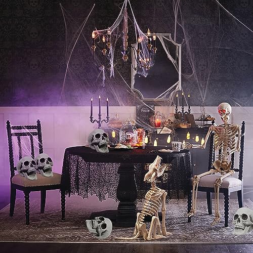 MOKRY PARTY Life Size Skeleton Skull for Halloween Decor Graveyard Outdoor White