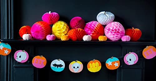 Talking Tables Happy Halloween Party Decorations - 3m Paper Garland with Cute Pumpkins Bats Skulls | Orange Bunting Hanging Banner