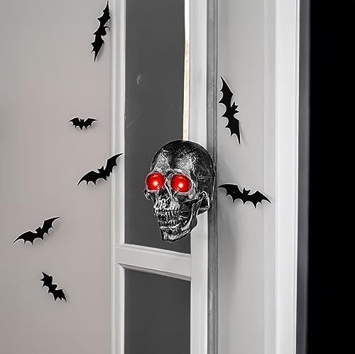 Halloween Skull Heads - Animated Floating Hanging Skeleton Decorations with Creepy Voice, Light Up Eyes, Scary Motion Haunted Horror Prop for Indoor/Outdoor