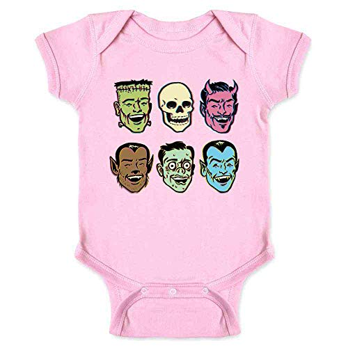 Pop Threads Retro Monster Party Zombie Halloween Vintage Infant Baby Boy Girl Bodysuit Pink 6M
