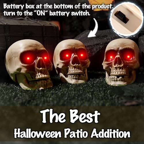 Halloween floating hanging skull heads - Animated Skeleton Decorations with Sound Activated, Creepy Voice, Spooky Skull head, Light Up Eyes, Scary Motion Haunted Horror Prop for Indoor/Outdoor