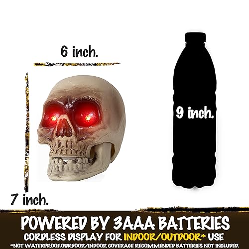 Halloween floating hanging skull heads - Animated Skeleton Decorations with Sound Activated, Creepy Voice, Spooky Skull head, Light Up Eyes, Scary Motion Haunted Horror Prop for Indoor/Outdoor