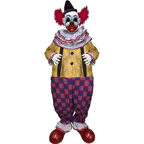 Haunted Hill Farm Motion-Activated Startling Arms Clown by Tekky, Talking Scare Prop Halloween Animatronic for Indoor or Covered Outdoor Creepy Halloween Decorations, Plug-in or Battery Operated