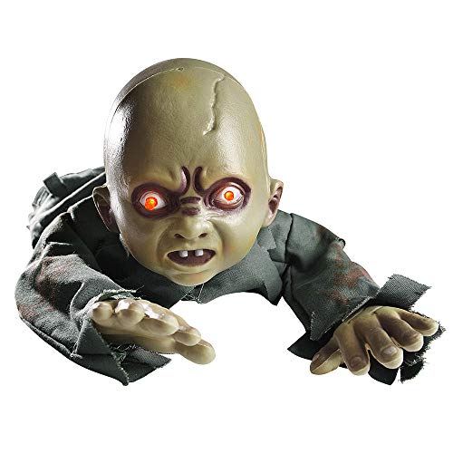 AW Animated Crawling Baby Zombie Scary Ghost Baby Doll Halloween Haunted House Decor Sound Sensor Flashing Eyes
