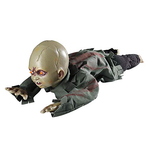 AW Animated Crawling Baby Zombie Scary Ghost Baby Doll Halloween Haunted House Decor Sound Sensor Flashing Eyes