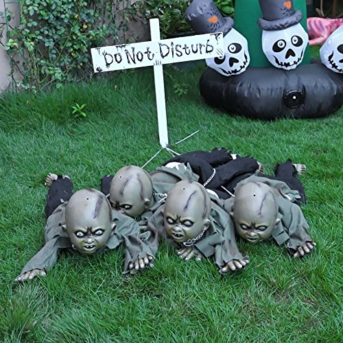 AW Animated Crawling Baby Zombie Scary Ghost Baby Doll Halloween Haunted House Decor Sound Sensor Flashing Eyes