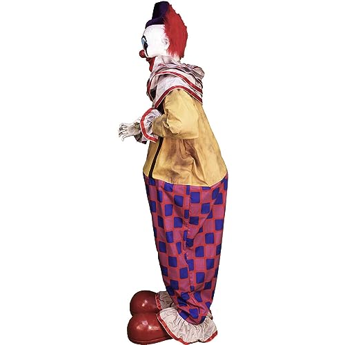 Haunted Hill Farm Motion-Activated Startling Arms Clown by Tekky, Talking Scare Prop Halloween Animatronic for Indoor or Covered Outdoor Creepy Halloween Decorations, Plug-in or Battery Operated