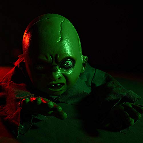 AW Animated Crawling Baby Zombie Scary Ghost Baby Doll Halloween Haunted House Decor Sound Sensor Flashing Eyes