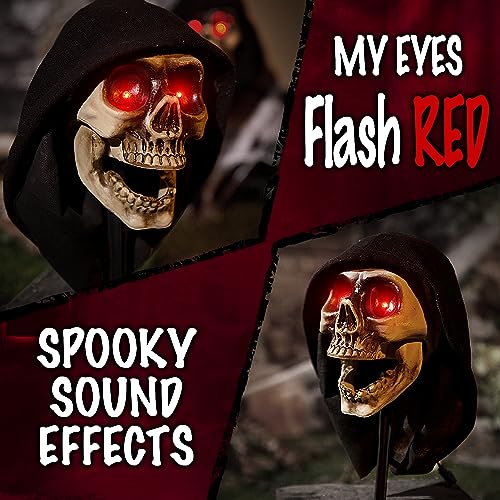 Entehaus Halloween Animatronics Talking Grim Reaper Pathway - with Sound Activated, Creepy Voice, Spooky Skull head, Light Up Eyes, Scary Motion Skeleton Haunted Horror Prop for Indoor/Outdoor (3Pack)