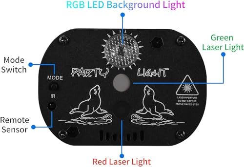 POCOCO DJ Disco Stage Party Lights, Battery Powered Laser Light Sound Activated RGB Flash Strobe Projector with Remote Control for Christmas Halloween Karaoke Pub KTV Bar Dance Gift Birthday