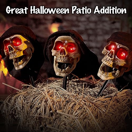 Entehaus Halloween Animatronics Talking Grim Reaper Pathway - with Sound Activated, Creepy Voice, Spooky Skull head, Light Up Eyes, Scary Motion Skeleton Haunted Horror Prop for Indoor/Outdoor (3Pack)