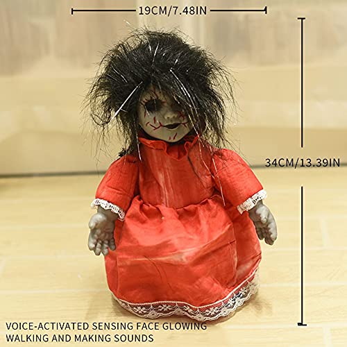 Ochine Halloween Ghost Decoration Scary Haunted House Doll Props Baby Voice Control Creepy Walking Zombie Dolls Light Up Eyes Decor Animated Doll Prop Indoor Outdoor Party Halloween Decorations