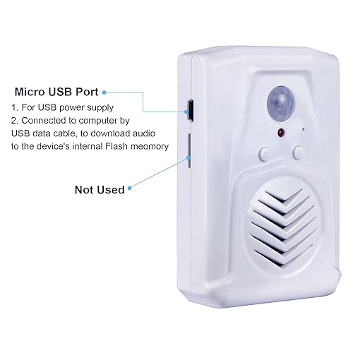 PIR Motion Sensor Activated Sound Player Speaker with USB Cable, Download Your own MP3 Audio Files to Play Speech, Music or Sound Effects (White)