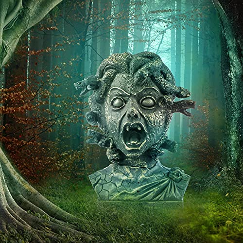 EVAPLUS 12 inch Electronic Animated Medusa Bust,Indoor/Outdoor Halloween Decoration,Creepy Tabletop Decor