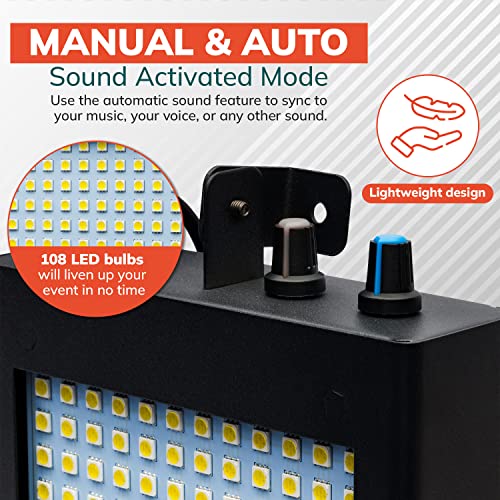 Roxant Pulse Strobe Light Halloween - 108 Super Bright LED Light Bulbs - Manual & Auto Sound Activated | Strobe Light for Parties | Party Lights (Metal Case)
