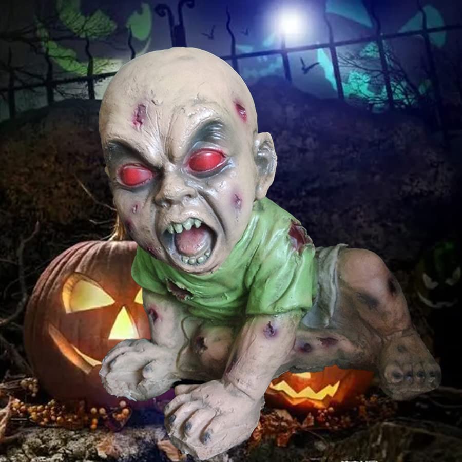 Halloween Ghost Doll Props Scary Haunted House Adornment,Realistically Latex Mummified Ghost Baby Decoration,Creepy Zombie Babies Ugly Devil Statue Tricky Prank Venue Layout Ornament (B4)
