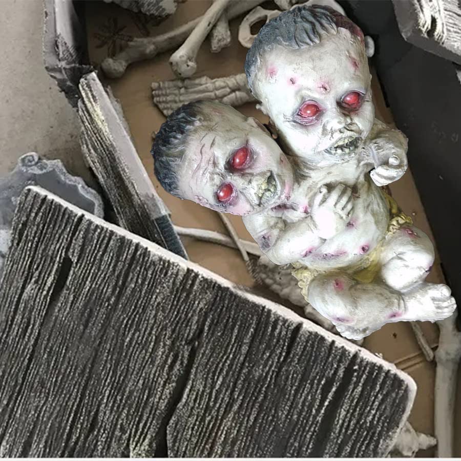 Halloween Ghost Doll Props Scary Haunted House Adornment,Realistically Latex Mummified Ghost Baby Decoration,Creepy Zombie Babies Ugly Devil Statue Tricky Prank Venue Layout Ornament (B4)