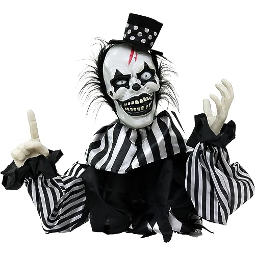 Haunted Hill Farm Scary Talking Groundbreaker Clown, Halloween Animatronic with Motion and Touch Activated Lights and Sounds, Battery Operated Indoor or Covered Outdoor Halloween Decorations