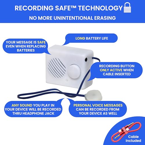 EZSound Box - 10 inch Extension Play Button for Stuffed Animals, Craft Projects, School Presentations, Hobbies, Personalized Items, Model Trains, etc - 200 seconds - Rerecordable thru Audio Port