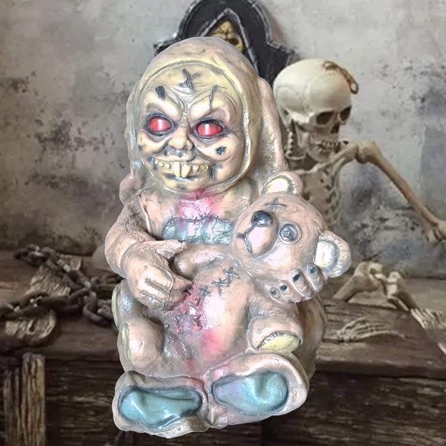Halloween Ghost Doll Props Scary Haunted House Adornment,Realistically Latex Mummified Ghost Baby Decoration,Creepy Zombie Babies Ugly Devil Statue Tricky Prank Venue Layout Ornament (B4)