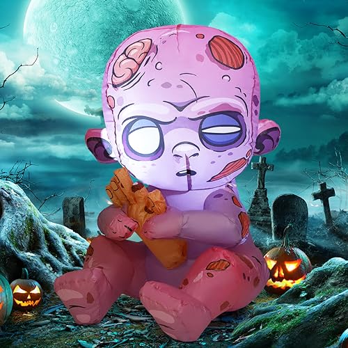 COMIN 3 FT Halloween Inflatables Zombie Baby Outdoor Decorations Blow Up Yard with Built-in LEDs for Indoor Party Garden Lawn Decor