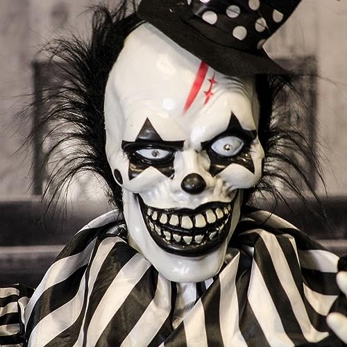 Haunted Hill Farm Scary Talking Groundbreaker Clown, Halloween Animatronic with Motion and Touch Activated Lights and Sounds, Battery Operated Indoor or Covered Outdoor Halloween Decorations