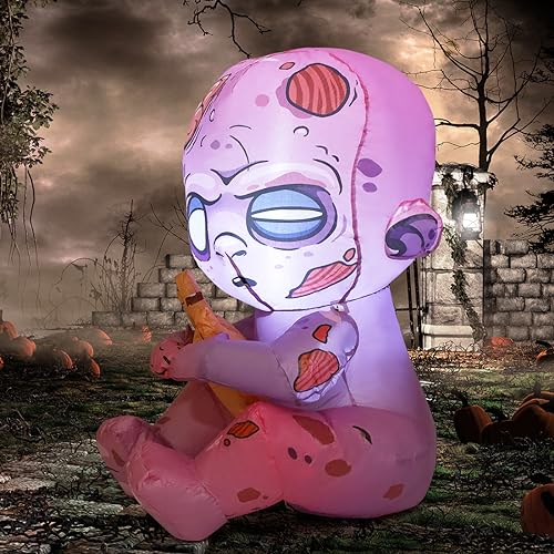 COMIN 3 FT Halloween Inflatables Zombie Baby Outdoor Decorations Blow Up Yard with Built-in LEDs for Indoor Party Garden Lawn Decor