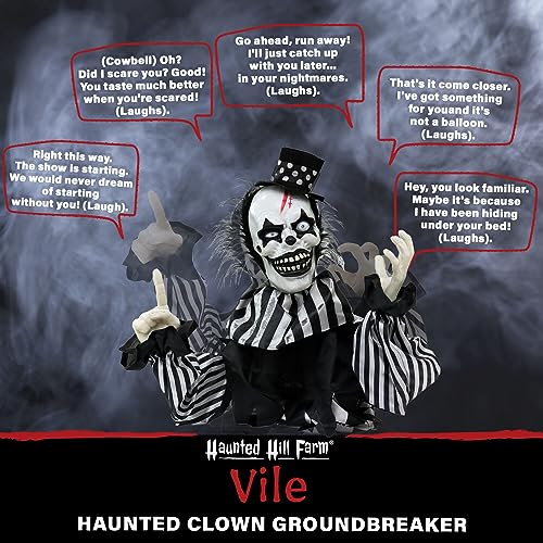 Haunted Hill Farm Scary Talking Groundbreaker Clown, Halloween Animatronic with Motion and Touch Activated Lights and Sounds, Battery Operated Indoor or Covered Outdoor Halloween Decorations