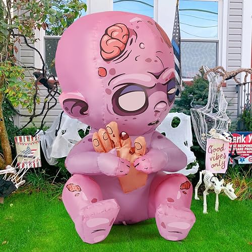 COMIN 3 FT Halloween Inflatables Zombie Baby Outdoor Decorations Blow Up Yard with Built-in LEDs for Indoor Party Garden Lawn Decor