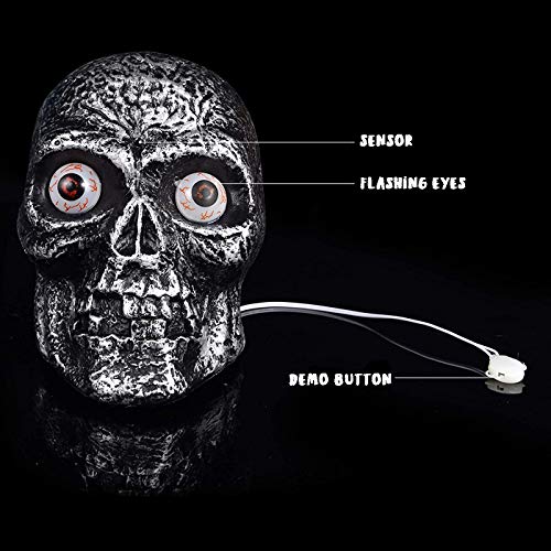 Liberty Imports Sound Activated Skull with Light Up Eyes and Creepy Sounds - Halloween Party Prop Spooky Decoration for Haunted House, Indoor Decor