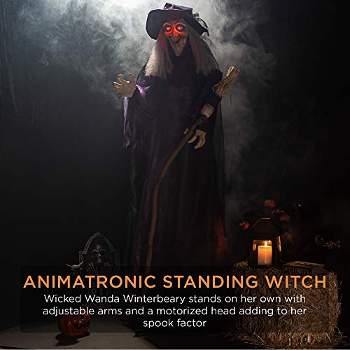 Best Choice Products 5ft Halloween Animatronic Witch, Wicked Wanda Standing Poseable Figure Decoration w/Pre-Recorded Phrases, LED Glowing Eyes, Adjustable Arms