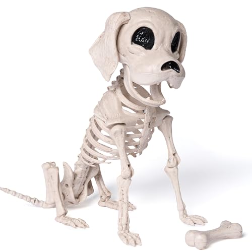 JOYIN Posable Halloween Dog Skeleton Full Body Posable Joints Skeleton Puppy for Halloween Decoration, Graveyard Party Deco (9.8” X 4.7” X 12.6”)