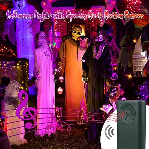 Tcamp Battery Operated Halloween Lights Motion Activated Sync with Music, 33FT 100 LED Orange Purple Halloween String Lights with Spooky Music for Outdoor Indoor Halloween Decor (6 Lighting Modes)