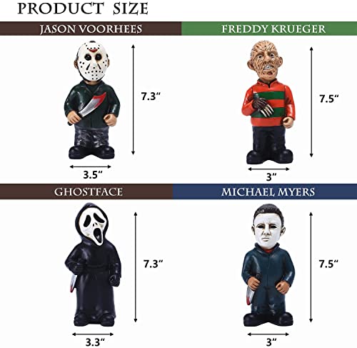 Cafele Horror Movie Garden Gnomes Michael Myers Statue Freddy Jason Scream Action Figure Outdoor Halloween Decorations Collectibles (4pcs)