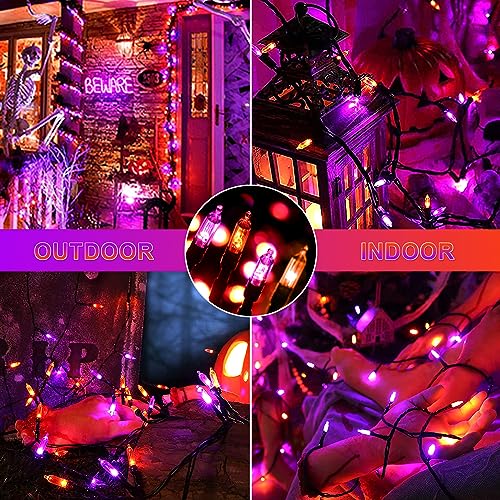 Tcamp Battery Operated Halloween Lights Motion Activated Sync with Music, 33FT 100 LED Orange Purple Halloween String Lights with Spooky Music for Outdoor Indoor Halloween Decor (6 Lighting Modes)